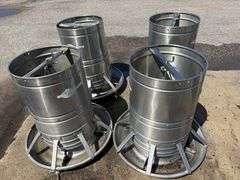 (4) PAX Round Stainless Steel Pig Feeders, 37” Tall