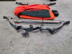 2 Compound Bows, Range Finder, 2 Med/Small Blaze Orange Jackets, 2 Hats and 1 Reversible Vest