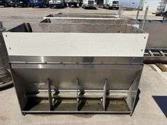(4) Double Sided Stainless Steel Wet/Dry Pig Feeders, 57” Long