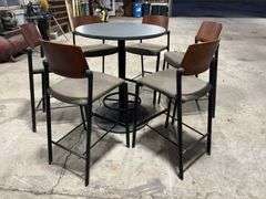 Mancave High Top Table, 36” Dia, 42” Tall, Metal Base, with (6) Chairs