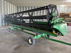 2001 John Deere 925F 25’ Flexhead with Unverferth Head Trailer, Full Finger Reel, SN: H00925F691586.