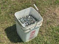 Pail of Nuts, Bolts, and Washers, Various Lengths, Where Left Over Form a Grain Bin, 3/8 and 5/16