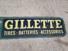 Gillette Tires – Batteries – Accessories Metal Sign, Approx 19” x 72”
