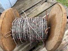 Glass Telephone Wire Insulators, Antique Screw Jack, Metal fuel can, unused barbed wire