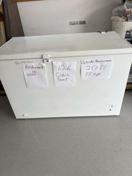 Chest Freezer, 10.6 Cubic Feet, Measures 25” x 51” x 33” High