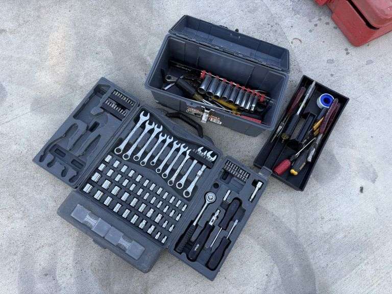 Metric/SAE Wrenches, 3/8” Drive Sockets, Bits, in poly case; SAE 3/8” Drive Sockets, other Tools in 