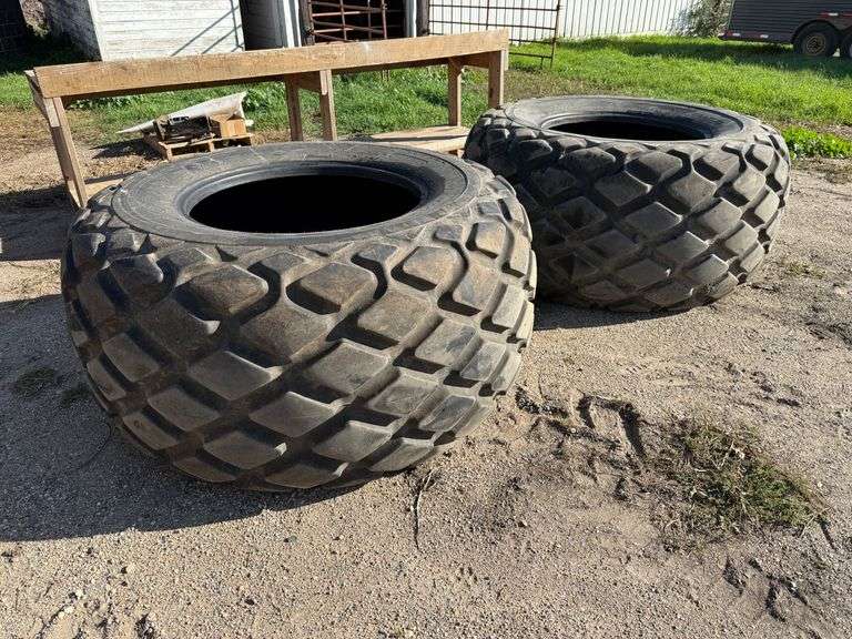 (2) Used GoodYear 20.5L-32 Diamond Tread Tires, One Holds Air but One Needs a Tube, Buying All for O