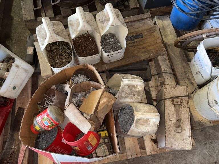 Pallet of: Assorted Nails, Roller Creepers, Buying All for One Money