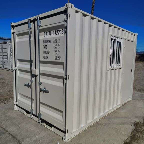 2025 12ft Office Shipping Container w/ Man Door, End Door, Window (New/Unused) window & floor damage