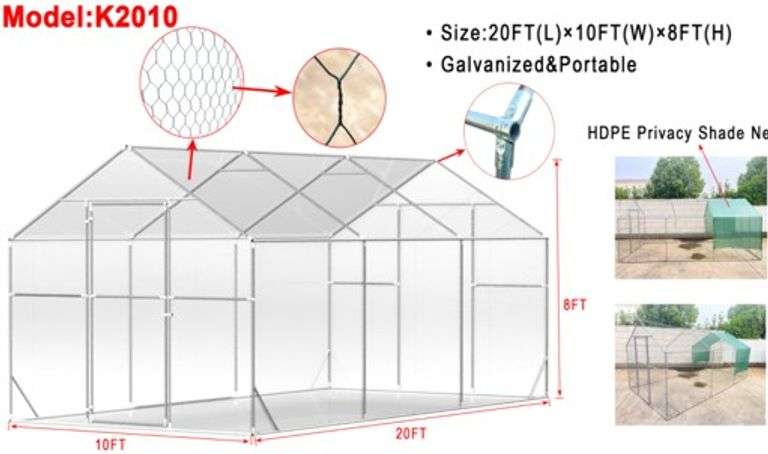 20ft x 10ft Galvanized Portable Chicken Coop (New/Unused)