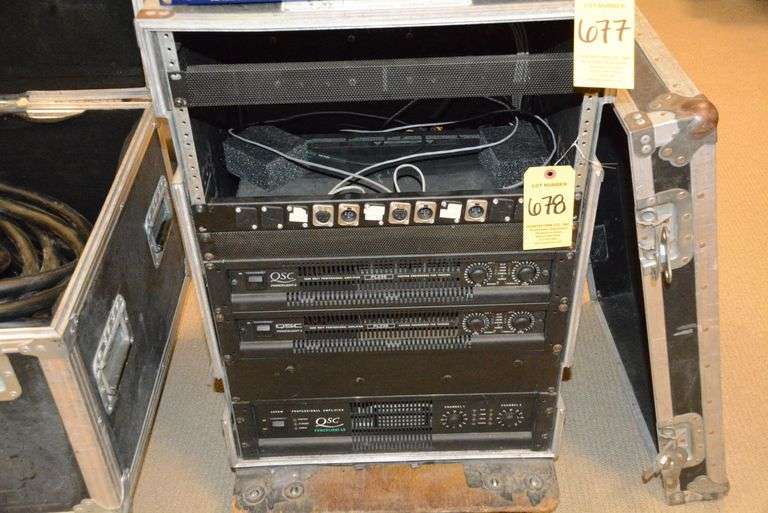 (2) QSC PL236 amplifiers, (1) QSC Powerlight 4.0 amplifier, rack, i/o ...