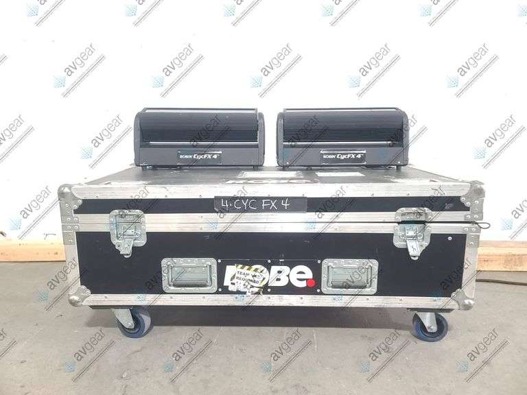 (2) Robe Lighting Robin CycFX 4 LED Lights w/ Hanging Brackets & Power Cables w/ 4:1 Wheeled Hard Ca