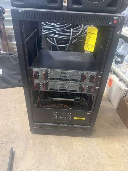 MID ATLANTIC 18 SPACE RACK W/WHEELS 2- LIGHTRONICS 12 CH DIMMER, CAM ...
