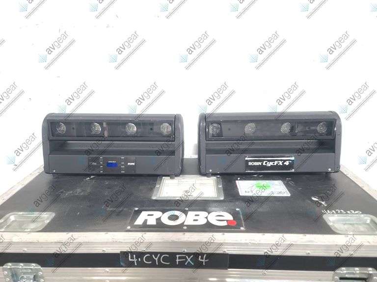 (2) Robe Lighting Robin CycFX 4 LED Lights w/ Hanging Brackets & Power Cables w/ 4:1 Wheeled Hard Ca