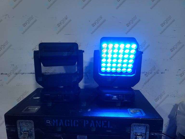 (2) Artyon MagicPanel 602 Modular LED Moving Head Light w/ (4) C-Clamps in Wheel Road Case