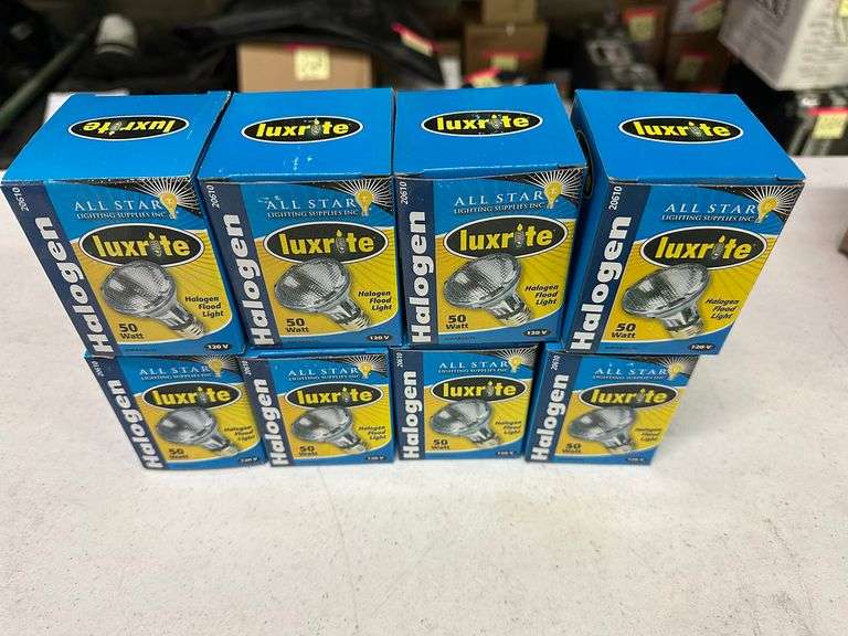 LOT (8) Halogen luxrite 50 watt 120 v bulbs