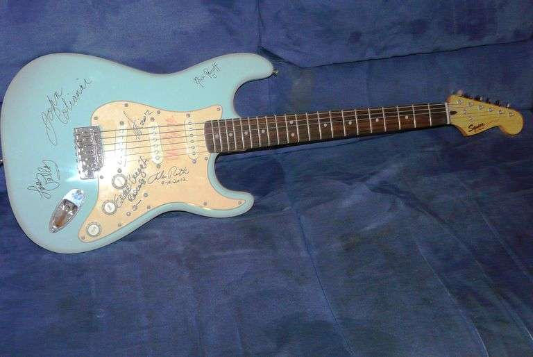 Fender Squire Guitar with Carry Bag and Signatures of Performers from a Tribute Show for Les Paul Se