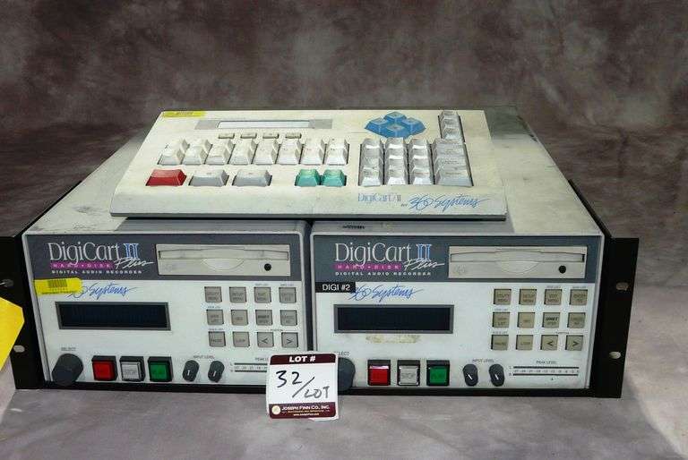 Lot (2) 360 Systems Digicart II Plus Digital Audio Recorders in Rack Mount and (1) RC-220 Remote (No