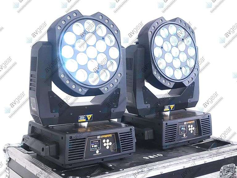 (2) ETC Solawash 19 LED Moving Head Light w/ (4) Mounting Brackets, (2) PSU Cables & (2) Safety Cabl