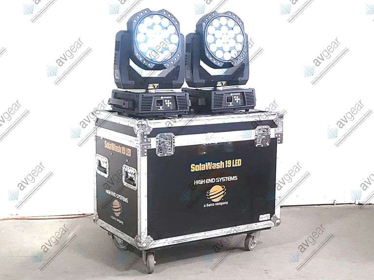 (2) ETC Solawash 19 LED Moving Head Light w/ (4) Mounting Brackets, (2) PSU Cables & (2) Safety Cabl