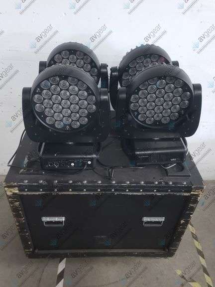 [NEEDS REPAIRS] (4) Ayrton Wildsun 500C Moving LED Head Light w/ Clamps & Safety Cables in Wheeled R