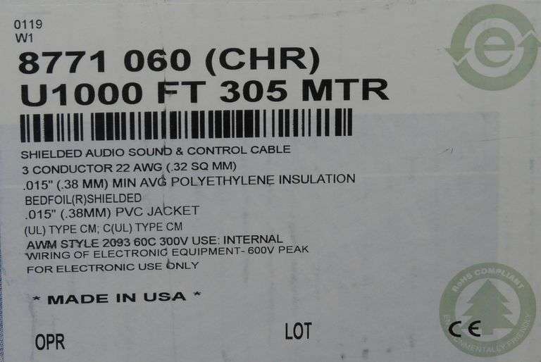 Lot (2) Partial Boxes 1000 Foot Belden 8771 3 Conductor Audio, Control, Instrumention Cable (1 Box A