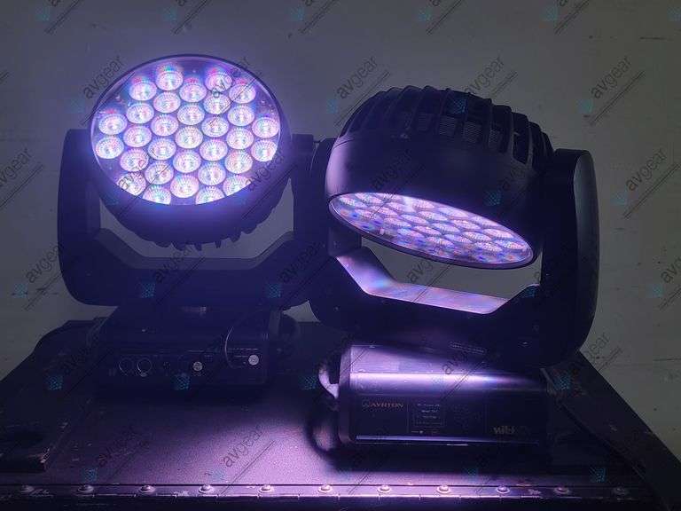[NEEDS REPAIRS] (4) Ayrton Wildsun 500C Moving LED Head Light w/ Clamps & Safety Cables in Wheeled R