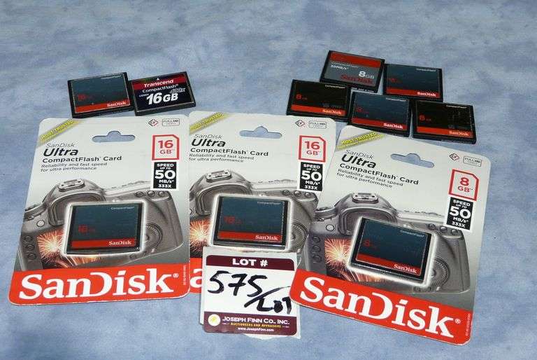 Lot (2) SanDisk Ultra CF16GB and (1) 8GB 50MB/s Memory Cards (New on Sealed Cards); (5) Assorted Use