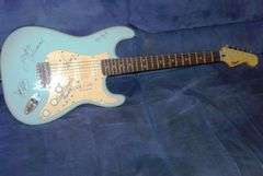 Fender Squire Guitar with Carry Bag and Signatures of Performers from a Tribute Show for Les Paul Se