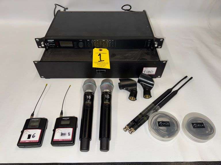 Shure ULXD4D Dual Wireless Receiver,(2) Shure ULXD1 Transmitters, G50 Freq,(2) Shure Beta 87A Mics, 