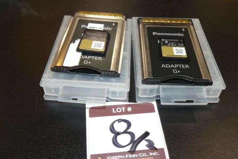 Lot (2) Panasonic AJ-P2AD1G Memory Card Adapters with 64GB Micro P2 Memory Cards