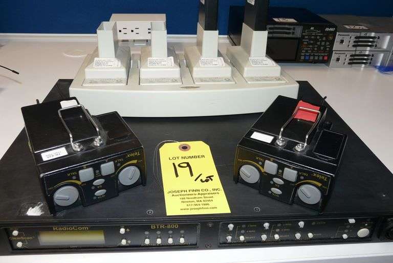 Lot (1) RadioCom BTR-800 Wireless Intercom Base Station and (2) TR-825 Wireless Intercom Beltpacks o