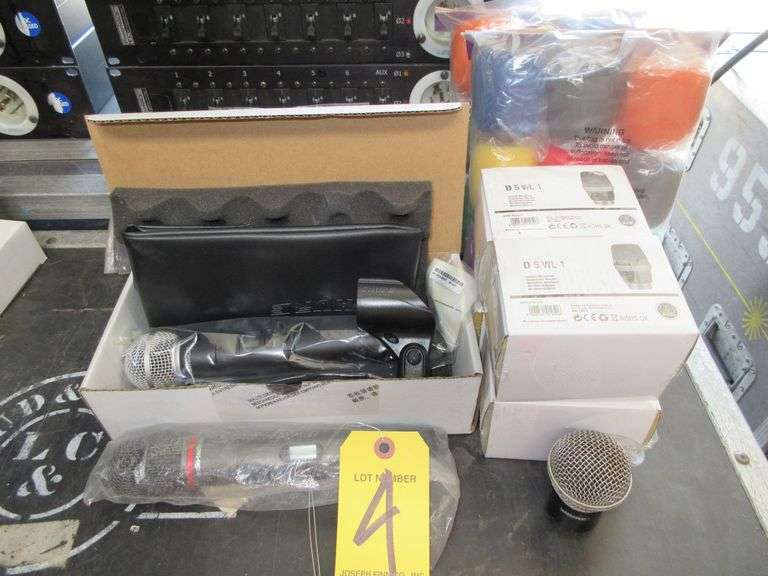 LOT (1) Shure SM58 SLXD2 Wireless Mic (New in Box), (1) Audio-Technica ATW-T341 Wireless Mic, (4) AK
