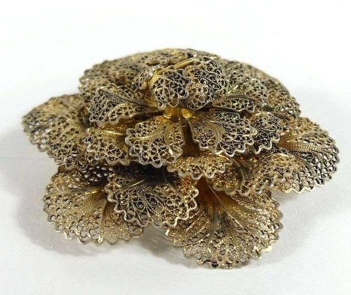 EARLY & VERY FINE VERMEIL FILIGREE BROOCH/PIN