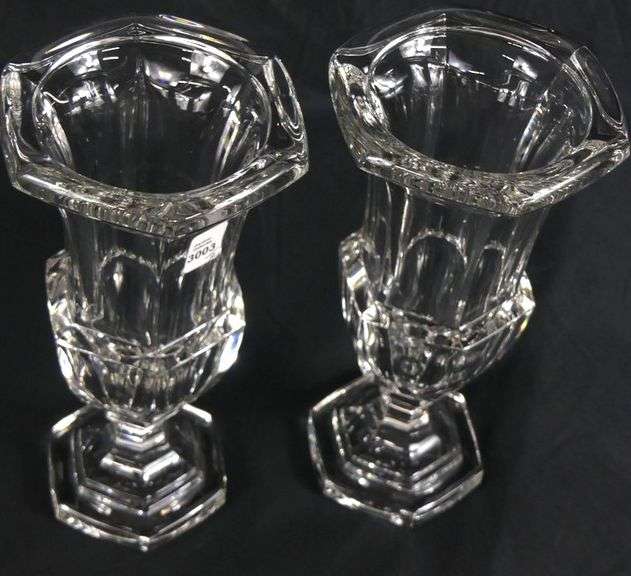 PAIR OF SUPERB CRYSTAL TRUMPET VASES