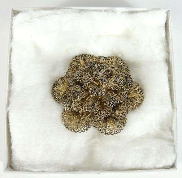 EARLY & VERY FINE VERMEIL FILIGREE BROOCH/PIN