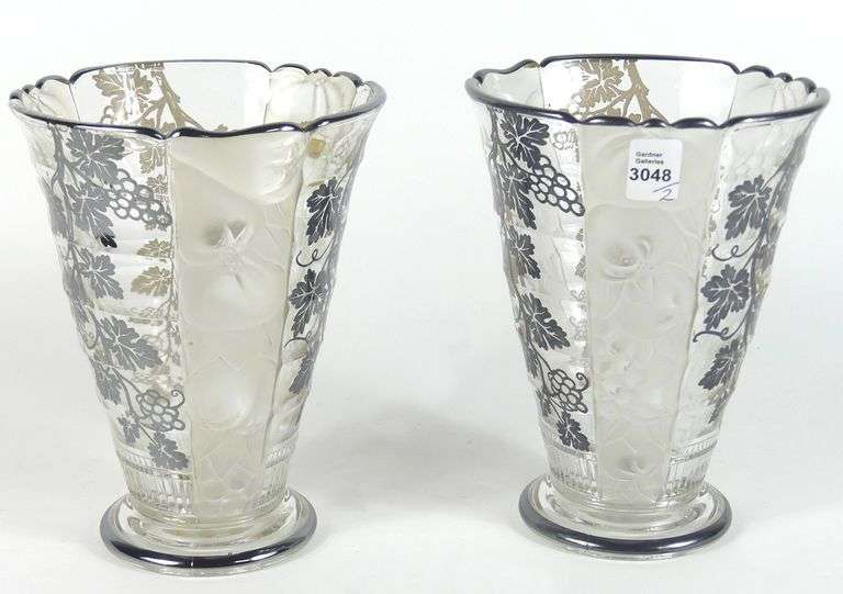 VAL ST. LAMBERT STERLING SILVER OVERLAY VASES