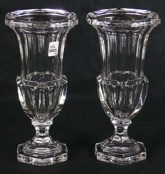 PAIR OF SUPERB CRYSTAL TRUMPET VASES