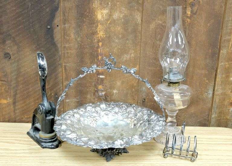 SILVER PLATE, STAMP, LAMP