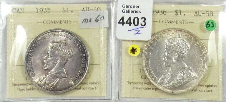 2 GRADED CANADIAN SILVER DOLLARS