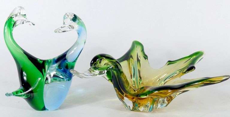 ART GLASS FIGURINE & DISH