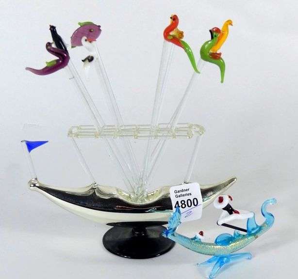 VIENNESE COCKTAIL PICK SET & MURANO GONDOLA
