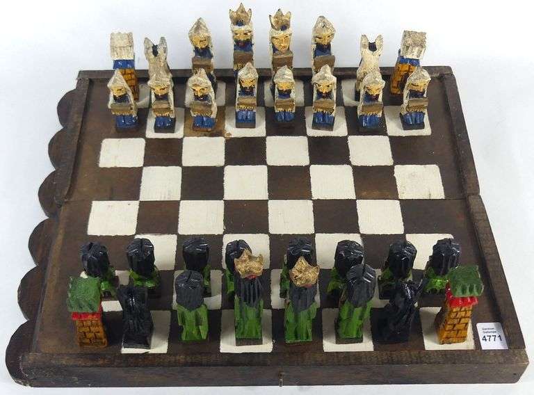 VINTAGE FOLK ART CHESS SET