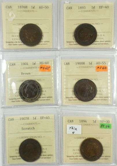 6 GRADED CANADIAN LARGE CENTS