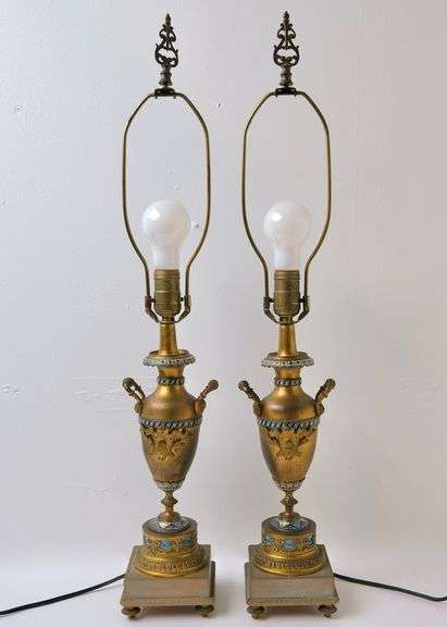 PAIR OF CHAMPLEVE TABLE LAMPS