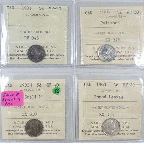 7 GRADED CANADIAN SILVER 5-CENTS