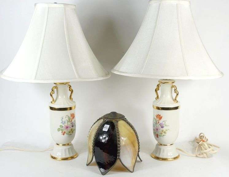 PAIR TABLE LAMPS & LIGHT FIXTURE