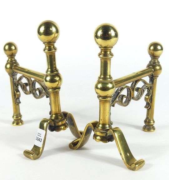 ANTIQUE ENGLISH BRASS ANDIRONS