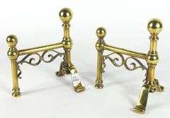ANTIQUE ENGLISH BRASS ANDIRONS