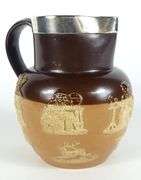 ANTIQUE DOULTON LAMBETH JUG/PITCHER WITH SILVER COLLAR